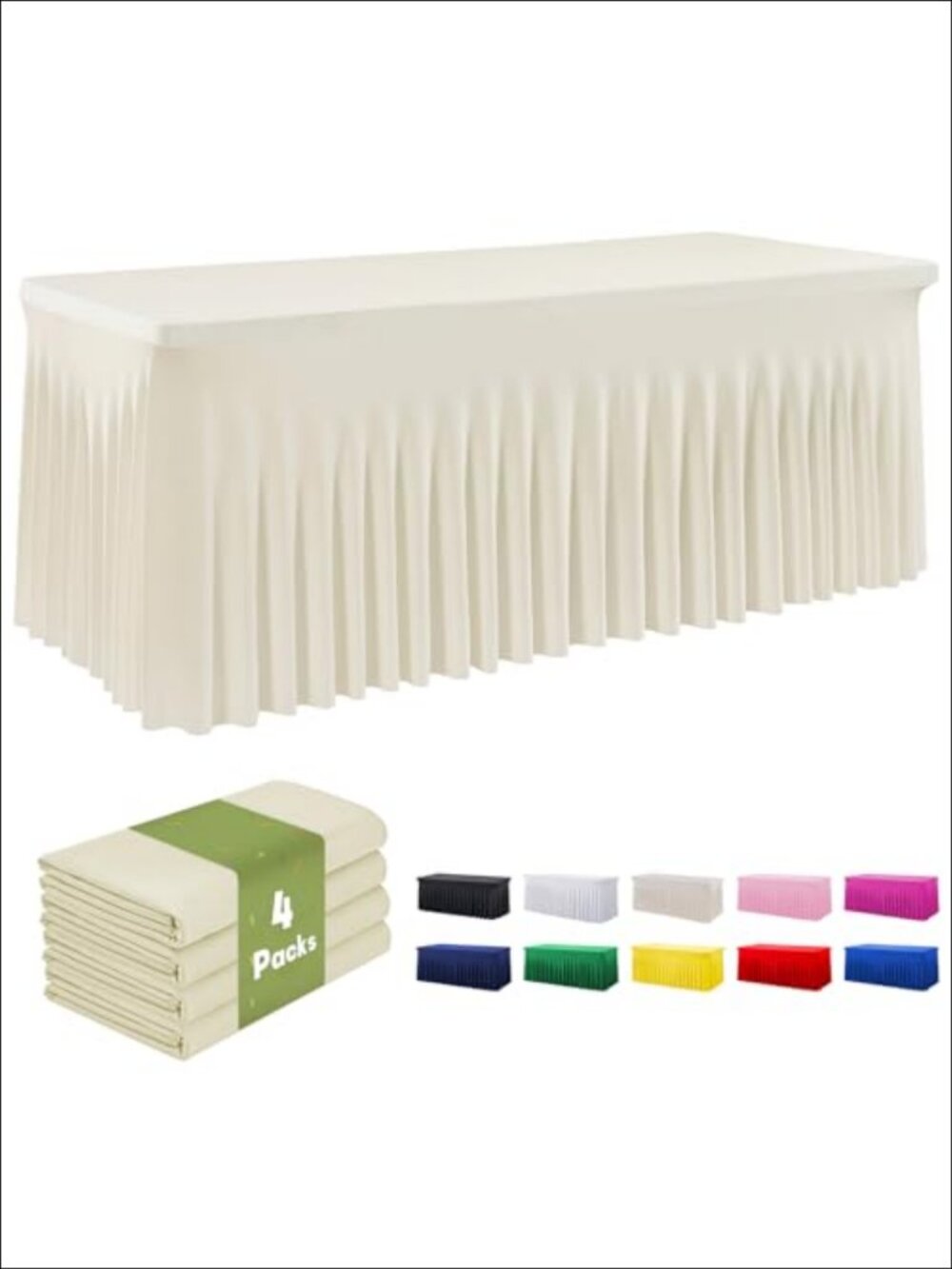 4 Pack Spandex Fitted Tablecloths 6ft Rectangle Wrinkle Free Stretch Covers